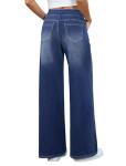DLOODA Women's Wide Leg Jeans High Waisted Stretchy Denim Pants Elastic Waist Pull On Sweatpant Jeans Trendy Baggy Loose Large Blue