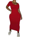 PINSV Women's Red Bodycon Maxi Dress - Summer Style