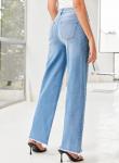 Sidefeel Women's Wide Leg Jeans High Waisted Stretchy Raw Hem Denim Pants Size 18 Light Blue
