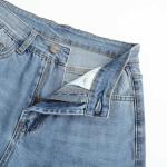 THUNDER STAR Womens High Waisted Wide Leg Jeans Stretchy Distressed Denim Pants Light Blue M