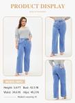 Eytino Plus Size Jeans for Curvy Women High Rise Straight Leg Stretchy Jeans Trendy Loose Wide Leg Denim Pants with Pockets,3X Iceland Blue