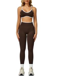 ABOCIW Two Piece Workout Sets for Women Seamless Color Block Sports Bra Scrunch Butt Lifting High Waist Leggings Gym Yoga Active Wear Pilates Outfits Work Out Clothes Coffee Small