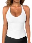 iGENJUN Workout Tops for Women Racerback Tank Tops 2026 Yoga Gym Ribbed Sleeveless Shirts Clothes,M,White