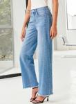 Sidefeel Women's Wide Leg Jeans High Waisted Stretchy Raw Hem Denim Pants Size 18 Light Blue