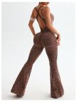 Verdusa Women's Cheetah Print Work Out Sets Yoga Jumpsuit Criss Cross Sleeveless Workout Clothes Flared Pants Jumpsuits Coffee Brown Medium