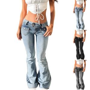 Bootcut Jeans for Women Low Rise Baggy Bell Bottom Jeans Y2k Low Waisted Boot Cut Jean Cute Cowgirl Pants Streetwear Curvy Sexy Flared Jean Boyfriend Vintage Distressed Denim Flare Pants