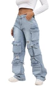 Ryehack Women’s Baggy Jeans Y2k Cargo Jeans Casual High Waist Baggy Denim Cargo Pants with Pockets Streetwear