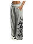 SOLY HUX Women's Y2k Baggy Sweatpants Wide Leg Graphic Grunge Goth 2000s Emo Pants Streetwear with Pockets Light Grey Graphic Medium