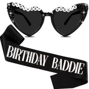 KICOSY Birthday Baddie Sash and Sunglasses Happy Birthday Party Outfit for Women & Men Funny Baddie Accessories