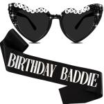 KICOSY Birthday Baddie Sash and Sunglasses Happy Birthday Party Outfit for Women & Men Funny Baddie Accessories