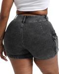 Plus Size High Waisted Stretchy Cargo Denim Shorts