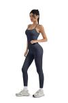 SUUKSESS Women 2 Piece Workout Sets Compression Tummy Control Leggings with Pockets Halter Built in Bra Tank Tops Sports Bra Scrunch Booty Lting Yoga Pants (Navy Blue, S)