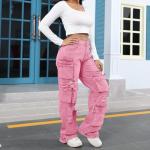 ThusFar Cargo Jeans for Women Y2K High Waisted Baggy Jeans Ripped Straight Wide Leg Denim Pants Streetwear Pink XXL