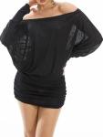 Best Rose Loose Fit Sheer Dress Batwing Off The Shoulder Long Sleeve Mini Ruched Oversized Casual Streetwear Sexy Dress (Black, Medium)
