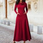 Zaswen Womens Long Sleeve Waist-Hugging A Line Dress 2025 New Turtleneck Maxi Dresses Muffler Neck Floor Length Long Dress Color05 M