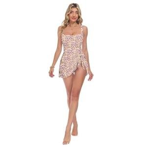 Cartoon Leopard Stand Body Hugging One Piecing Women's Swimsuits Slimming Swim Dress for Summer