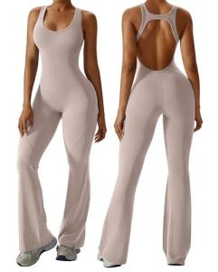 Women's Flare Jumpsuit with Tummy Control - Khaki