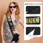 KICOSY 3PCS Birthday Baddie Sunglasses, Sash and Crown - Funny Baddie Outfits - Ultimate Birthday Party Accessories Bundle