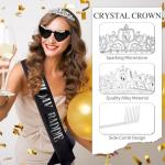 KICOSY 3PCS Birthday Baddie Sash, Crystal Crown and Sunglasses - Funny Baddie Outfits - Ultimate Birthday Party Accessories Bundle