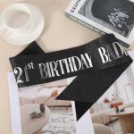 21st Birthday Baddie Sash, Glitter Birthday Waistband with Foil Letters for Women & Men 21 Years Party Favors & Funny Bday Baddie Outfit Dress Decoration Accessories Gifts (Silver)