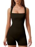 YIOIOIO Women's Workout Seamless Romper Yoga Ribbed Bodycon One Piece Square Neck Shorts Jumpsuit