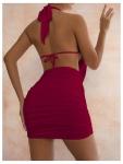 SOLY HUX Women's Sexy Deep V Neck Halter Bodycon Mini Dress Sleeveless Party Club Dresses Solid Burgundy Small