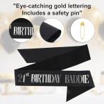 21st Birthday Baddie Sash, Glitter Birthday Waistband with Foil Letters for Women & Men 21 Years Party Favors & Funny Bday Baddie Outfit Dress Decoration Accessories Gifts (Silver)