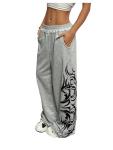 SOLY HUX Women's Y2k Baggy Sweatpants Wide Leg Graphic Grunge Goth 2000s Emo Pants Streetwear with Pockets Light Grey Graphic Medium