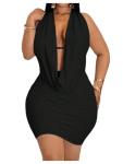 Floerns Women's Plus Size Going Out Halter Dress Deep V Cowl Neck Date Night Bodycon Mini Dresses Black XX-Large Plus