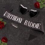 CUBACO Birthday Baddie Sash and Sunglasses for Women, Birthday Girl Outfit Suitable 21st 25th 30th 40th 50th 60th Women Accessories Pins for Party Decoration Favors Supplies