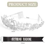 KICOSY 3PCS Birthday Baddie Sash, Crystal Crown and Sunglasses - Funny Baddie Outfits - Ultimate Birthday Party Accessories Bundle