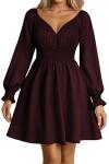 un tercio Sexy V-Neck Bodycon Dress for Women Stretchy A-Line Club Dress with Long Sleeves Mid-Length Figure-Hugging Party Dress X-Large Burgundy SW0003 XL