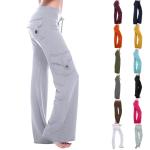 Light Grey Wide Leg Scrub Pants for Women Lightweight Dance Studio Pants with Multi Pockets Pre Washed Linen High Waist Workout Wicking Skin Wide Leg Beach Fall Curvy Streetwear Women