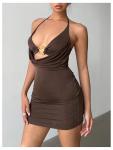 Halter Mini Bodycon Dress in Coffee Brown