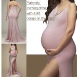 Pink Off-Shoulder Maternity Evening Gown with Slit