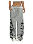 SOLY HUX Women's Y2k Baggy Sweatpants Wide Leg Graphic Grunge Goth 2000s Emo Pants Streetwear with Pockets Light Grey Graphic Medium