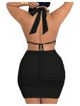 Floerns Women's Plus Size Going Out Halter Dress Deep V Cowl Neck Date Night Bodycon Mini Dresses Black XX-Large Plus