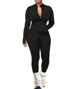 Black Two Piece Tracksuit Set for Women