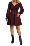 un tercio Sexy V-Neck Bodycon Dress for Women Stretchy A-Line Club Dress with Long Sleeves Mid-Length Figure-Hugging Party Dress X-Large Burgundy SW0003 XL