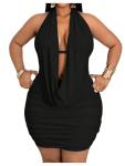 Floerns Women's Plus Size Going Out Halter Dress Deep V Cowl Neck Date Night Bodycon Mini Dresses Black XX-Large Plus