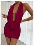 SOLY HUX Women's Sexy Deep V Neck Halter Bodycon Mini Dress Sleeveless Party Club Dresses Solid Burgundy Small
