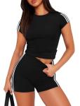 NIASHOT Lounge Sets for Women Comfy 2 Piece Summer Outfits Workout Sets Casual Two Piece Shorts Set Active Wear Black L