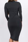 Charcoal Grey 3/4 Sleeve Mock Neck Midi Dress
