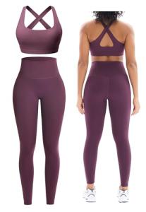 Workout Sets for Women 2 Piece Outfits Cute Gym Athletic Pilates Clothes Conjunto Deportivo Para Mujer Seamless High Waist Yoga Leggings and Padded Sports Bras Two Piece Matching Set (P080 Pur S)