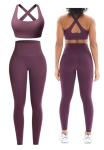 Workout Sets for Women 2 Piece Outfits Cute Gym Athletic Pilates Clothes Conjunto Deportivo Para Mujer Seamless High Waist Yoga Leggings and Padded Sports Bras Two Piece Matching Set (P080 Pur S)