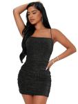Floerns Women's Glitter Sleeveless Ruched Party Clubwear Bodycon Mini Dress Black Petite L