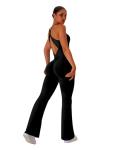 TDIFFUN Flare Workout Jumpsuits for Women One Piece Sleeveless Scrunch Butt Lifting Gym Bodysuit Sexy Backless Yoga Outfits - Black, Medium