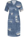 SUZONANA Plus Size Dresses for Women Casual Denim Print V Neck Short Sleeve Maxi Dress Trendy Jean Ripped Streetwear Long Curvy Fashion Party Sundress