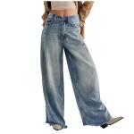 Womens Wide Leg Jeans High Waisted Strechy Raw Hem Loose Baggy Denim Pant Vintage 2025 Fashion Y2k Trouser Streetwear Curvy Jeans for Women