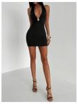 Milumia Women's Metal Ring Deep V Neck Halter Mini Dress Sexy Blackless Bodycon Party Club Short Dresses Black Small